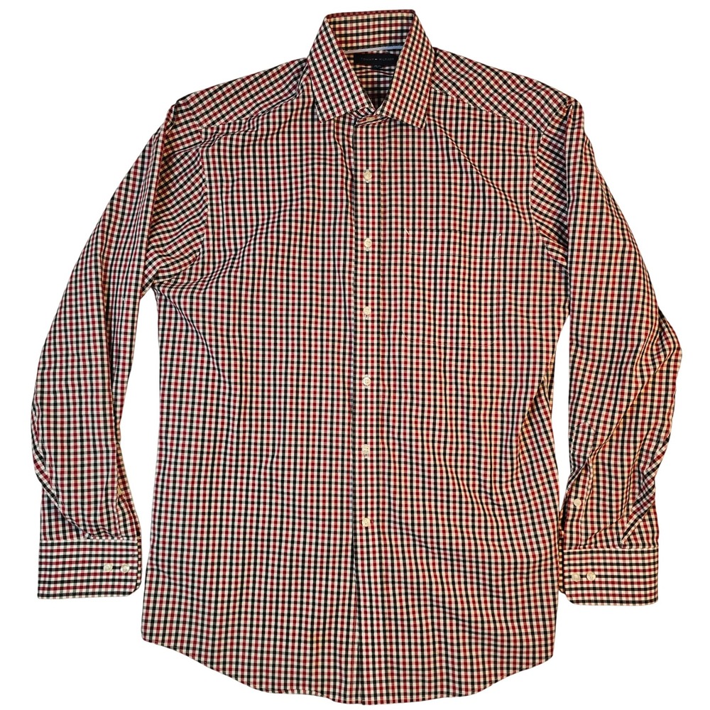 Tommy Hilfiger Mens Red Black Gingham Check Long Sleeve Button Down Shirt M 15.5